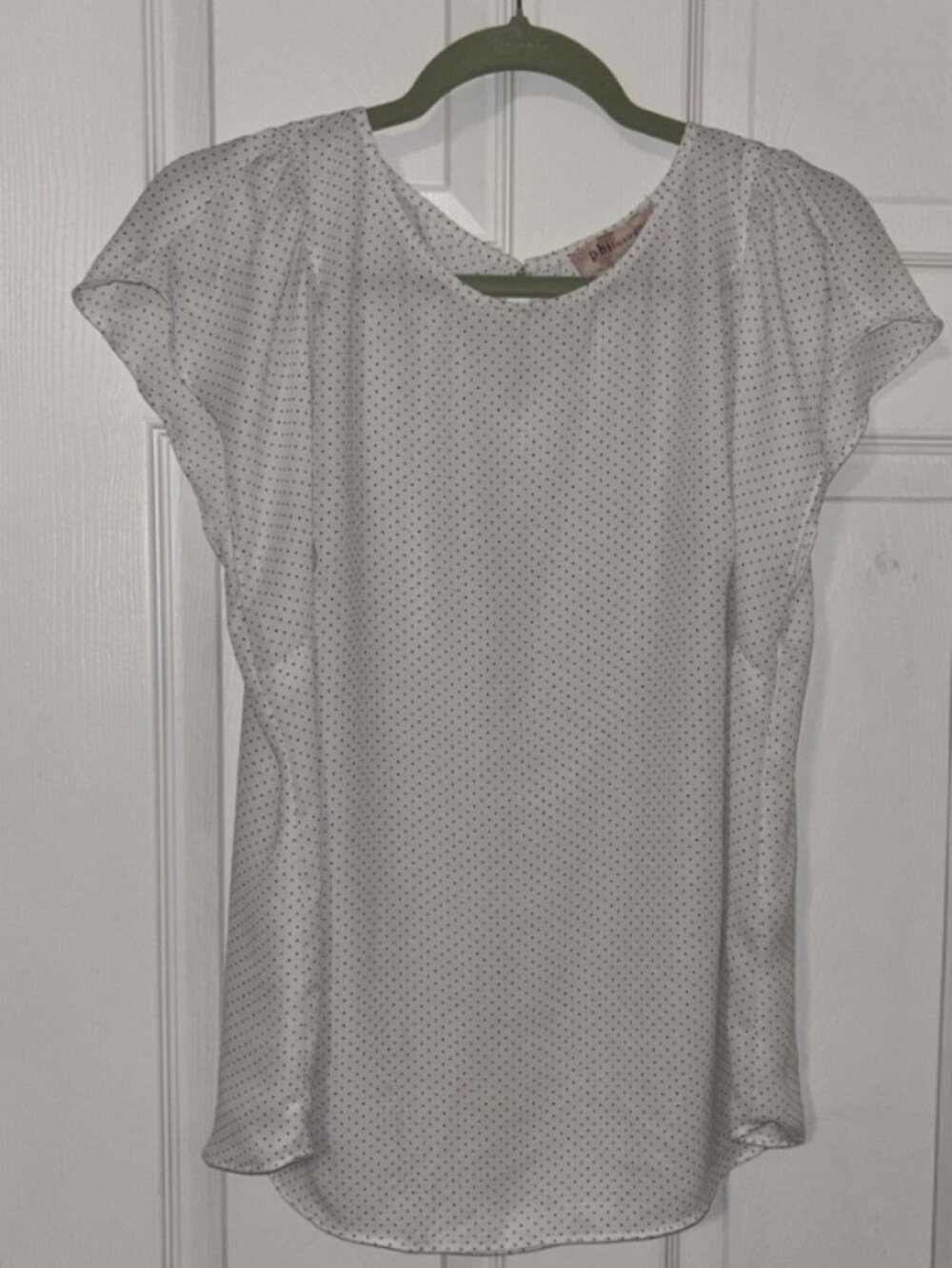 Philosophy White & Black Micro Polka Dot Short Sleeve Blouse - Size Large